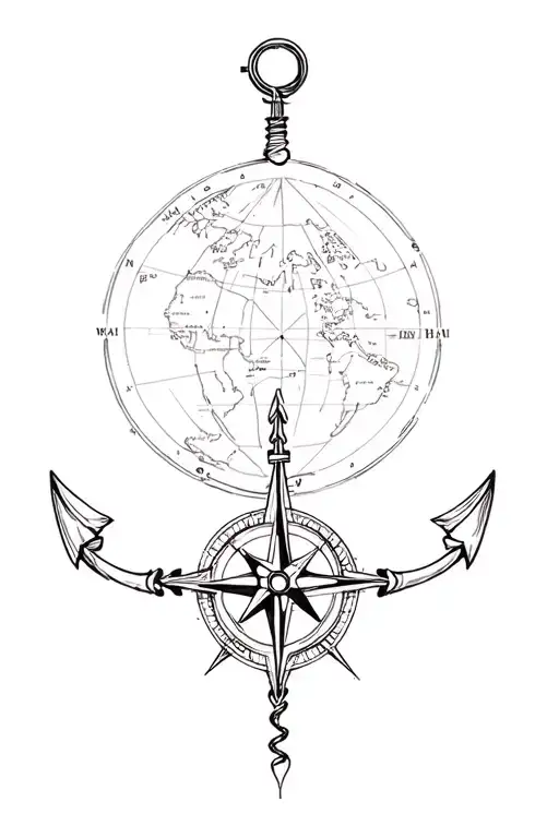 Ship Map Anchor And Compass