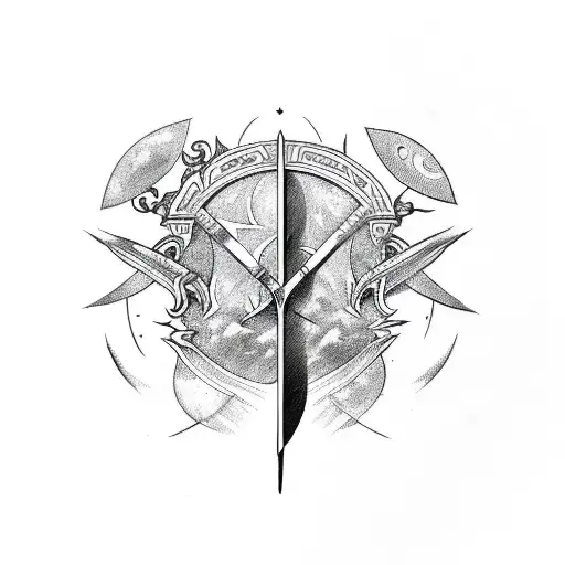 Sword With Taurus And Half Moon And Half Sun And Stars