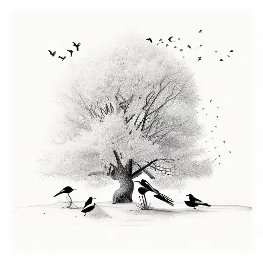 An Acoustic Guitar With Tree Branches And Birds