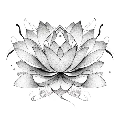 Elegant Feminine Thin Line Lotus And Fish