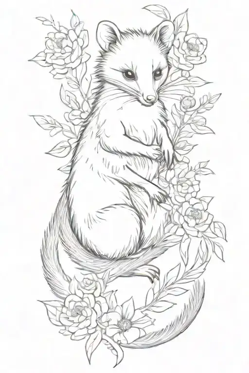 Virginia Opossum Holding Flowers In Tail Wrapped