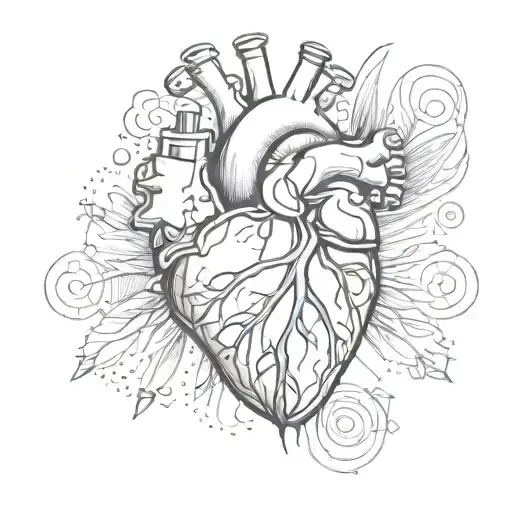 Anatomic Heart With Dynamite Around It Fine Line