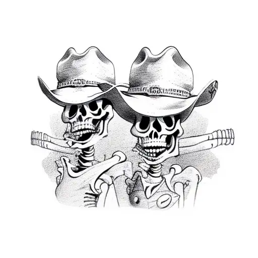 3 Funny Posing Skeletons Wearing Cowboys Hats
