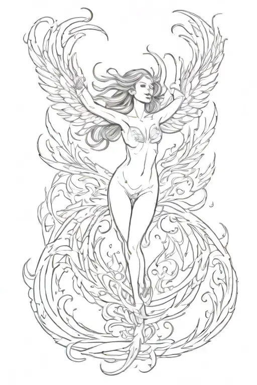 Woman Body Phoenix Rising From The Ashes