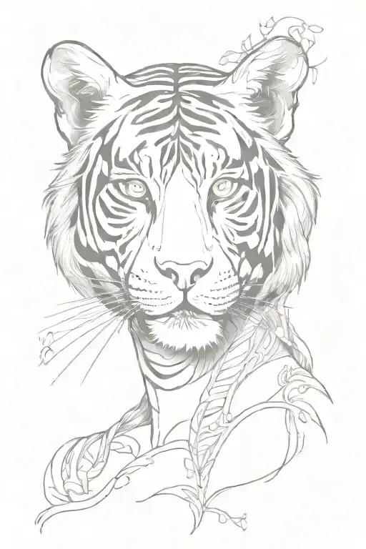 Tiger With Girl Face Morphing Half Skeleton