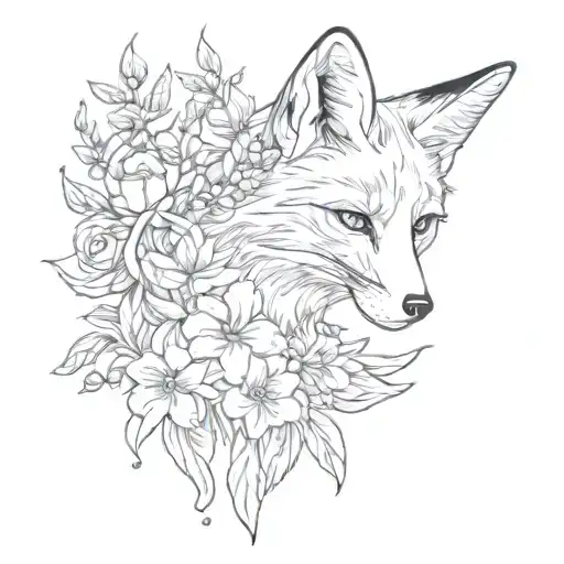 Female Fox And Larkspur Flower Intertwined