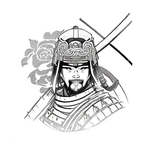 Samurai Warrior With Anime-inspired Armor Surrounded By Roses