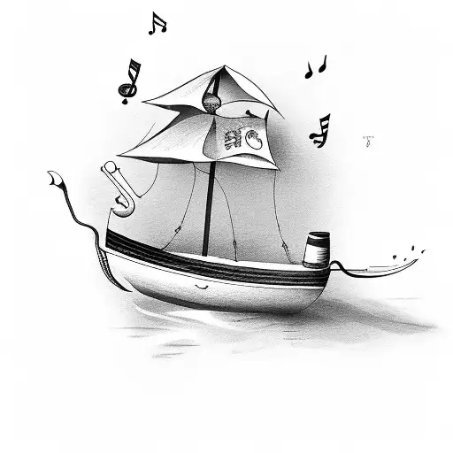 A Boat Sailing On A Coffee Cup Filled With Musical Notes