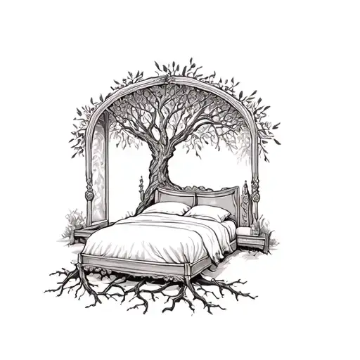 Wedding Bed Inside Olive Tree With Roots