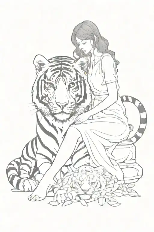 Girl And Tiger Surrounded