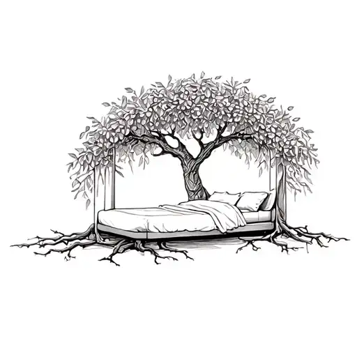 Wedding Bed Inside Olive Tree With Roots