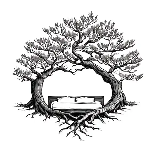 Wedding Bed Inside Olive Tree With Roots