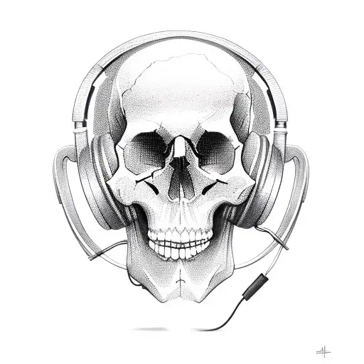 Skull With Headphones Cord Turns Into Music