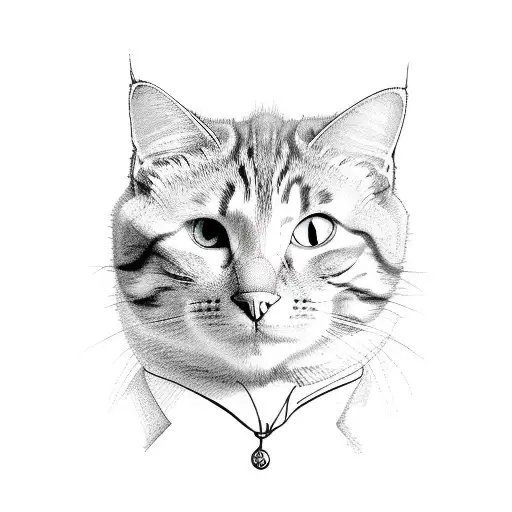 Sitting Cat Outline Body Simple Line Work