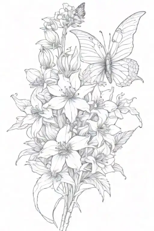 Fairy And Butterfly Delphinium Flowers Surrounding