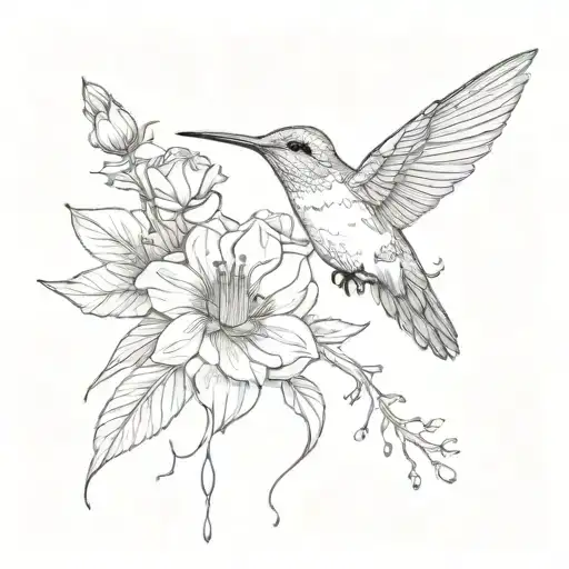 Hummingbird With Blood Drop Flower