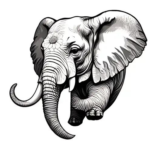 Elephant Head Side View Holding Flower