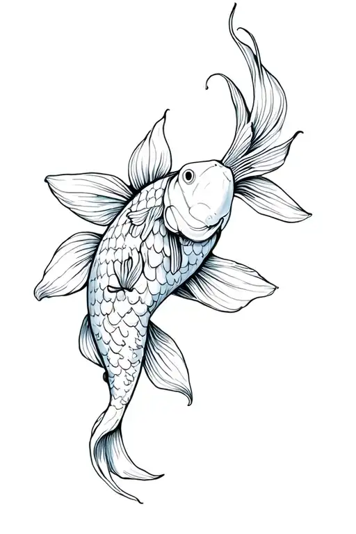 Koi Fish Swimming With Flowers