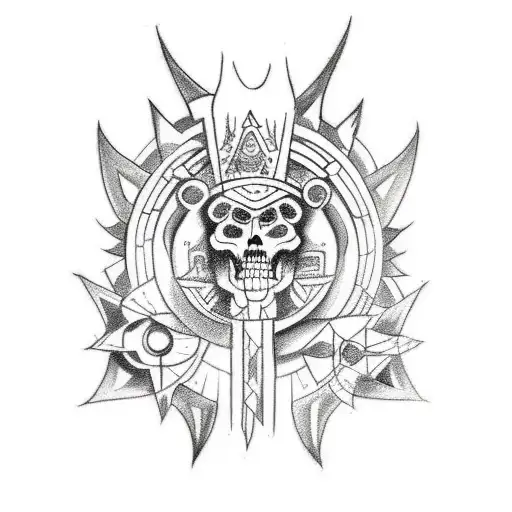 A Sketch-style Tattoo Of A Shamanic Healer Surrounded By Sacred Mayan Symbols