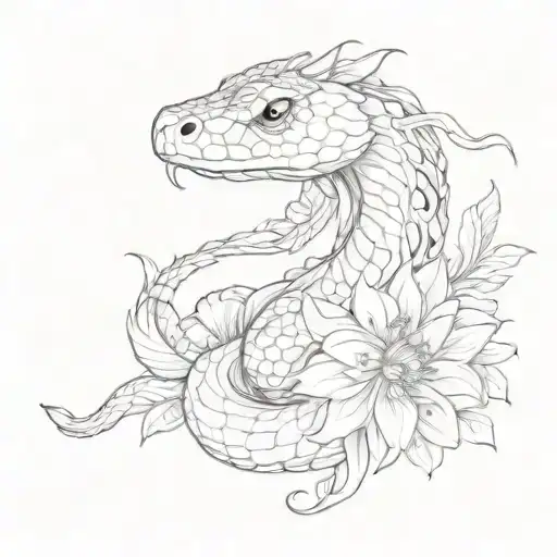 Wrapped Around Snake With Dahlia Flower