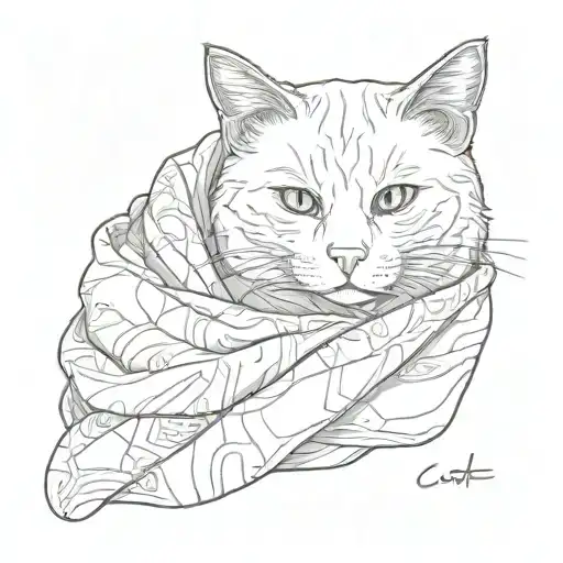 Cat And Blanket Wrapped