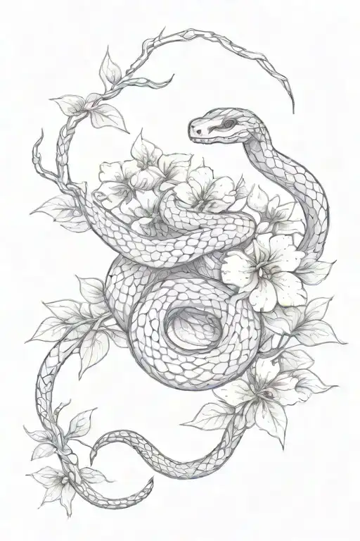 Snake And Purple Flowers And Branches