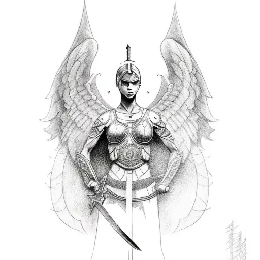 A Tattoo Of A Warrior Angel With Sword And Lighting