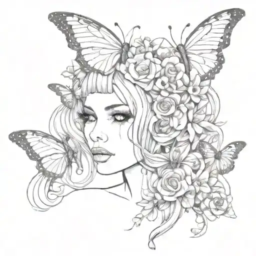 Butterfly Fully Wigs Spred With Flowers And Mini Butterflys