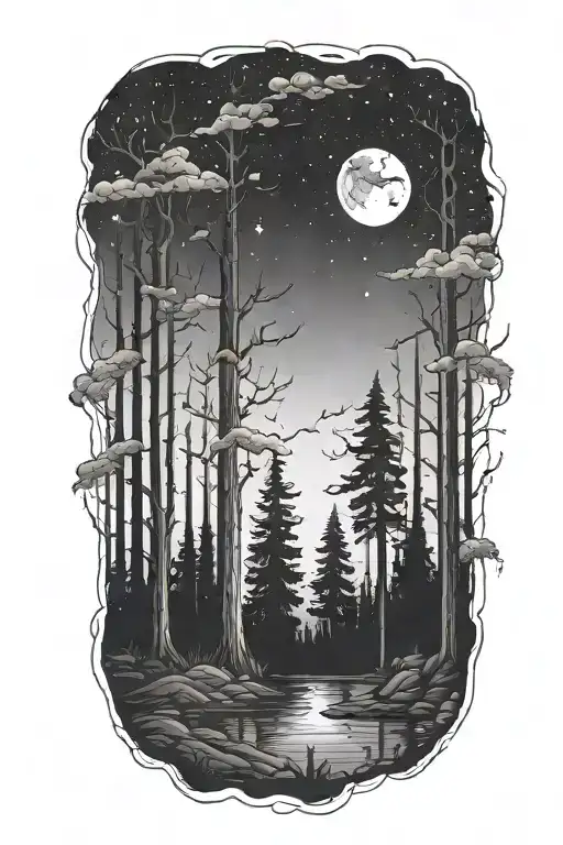 Dark Forest Filled Night Sky