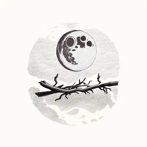 A Veritcal Wooden Branch With A Moon Stuck To It On Top
