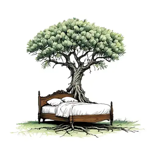 Wedding Bed In Big Olive Tree With Roots