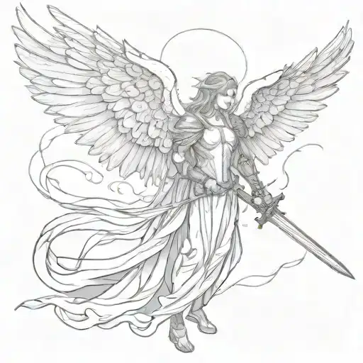 Fallen Angel With With Wings And A Sword