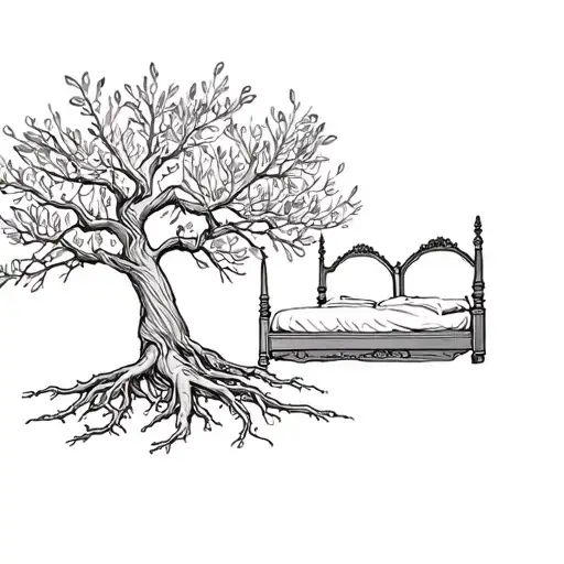 Wedding Bed In Large Olive Tree With Roots