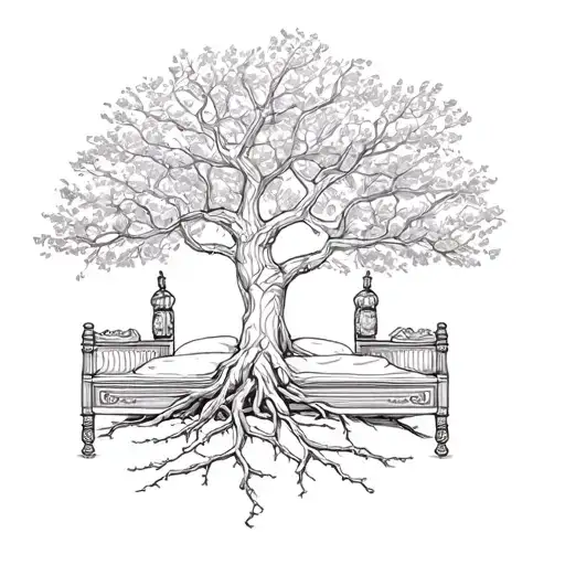 Wedding Bed In Large Grand Olive Tree With Roots