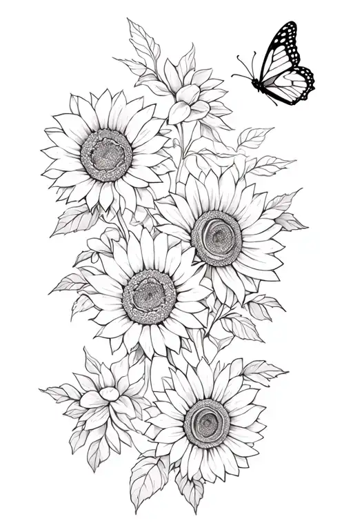 Roses And Sunflowers With Butterfly