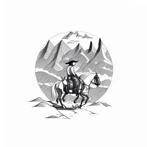 Mountain Range Transitioning Into A Cowboy On A Horse