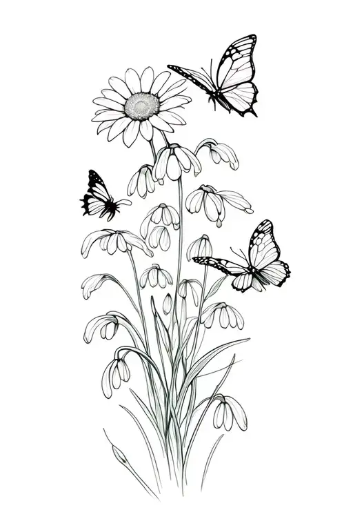 Daises Snowdrops Butterflies In A Line Spine