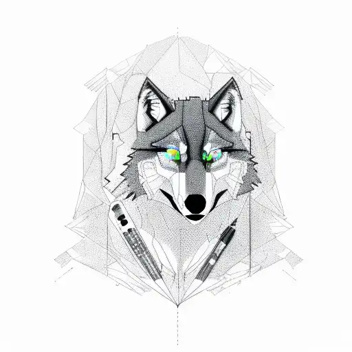 A Hacker Wolf Breaking Through A Pixelated Firewall