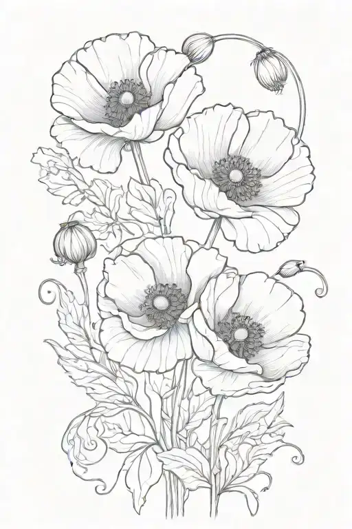 Poppy Flowers Intertwining Curved