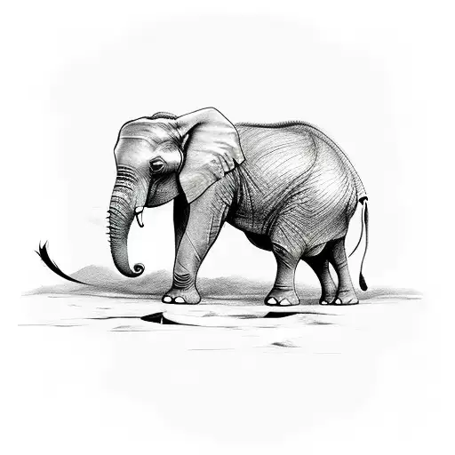 A Sketch Tattoo Of A Student Studying With An Elephant As Their Companion