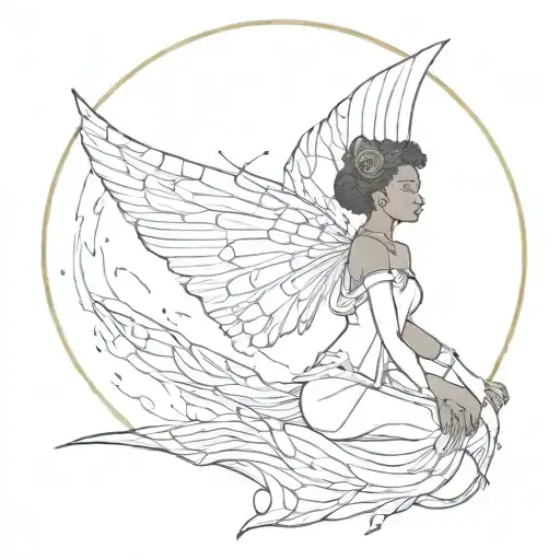 Moon And Black Girl Fairy Wing Wrapped Evenly