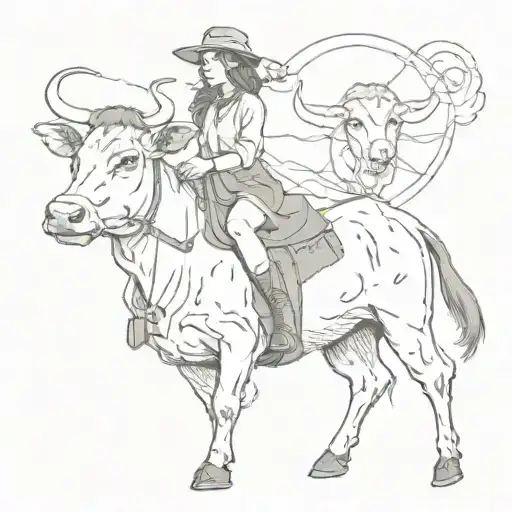 Woman Riding And Holding A Cow