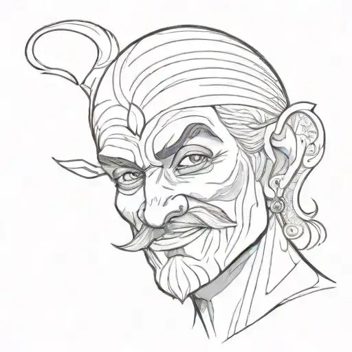 Male Genie Face With A Slight Smile Tattoo Design