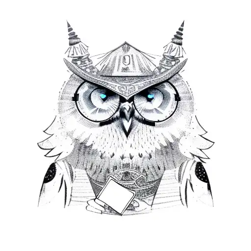 Owl Bear With Wizard Hat Holding A Fan Of Playing Cards