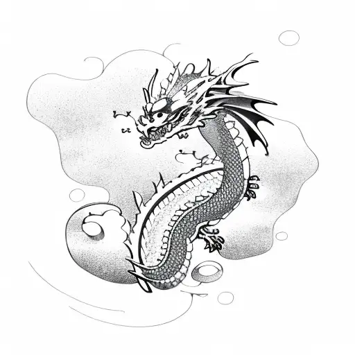 Dragon With Cherry Blossoms And Waves