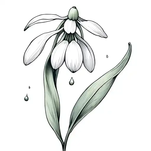 Of A Snowdrop Flower With A Petal Falling Onto A Sweat Pea Flower Fine Line No Colour