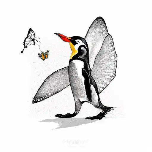 A Penguin Reaching For A Butterfly