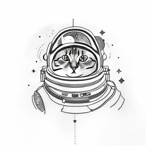 A Tattoo Of A Cat Wearing A Space Helmet Exploring A Planet