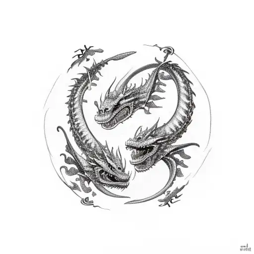 Two Brenches Of Fern With Dragon Ouroboros At The Ends