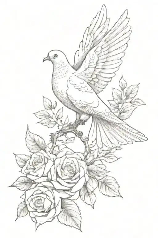 Dove Perched Holding Olive Branch Surroudned By Roses